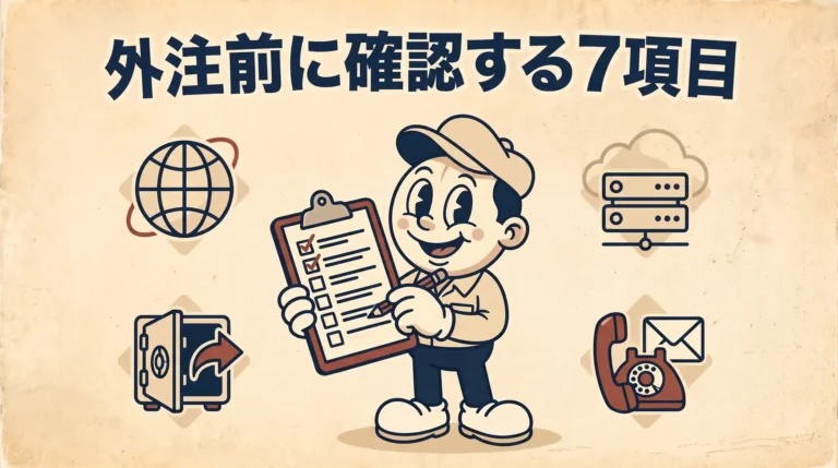 ホームページ保守管理の契約前確認を示すチェックリストのイラスト
