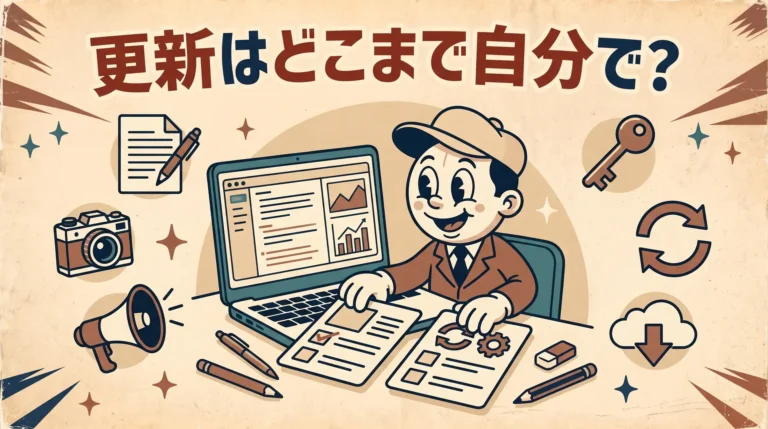 WordPressの情報更新と管理作業を分けて確認するイラスト